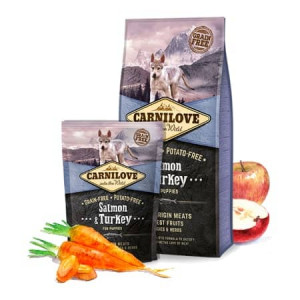 CARNILOVE PUPPY SALMON & TURKEY bezgraudu sausā barība kucēniem Lasis, tītars 12kg